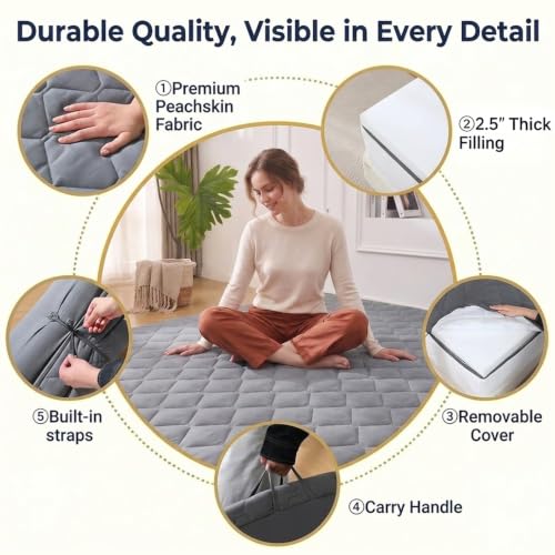 Grey DOWNSTORIA Japanese Foldable Floor Mattress Twin 39x75 with Handle