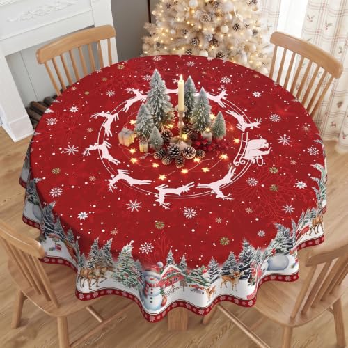 Lookio Chubba Christmas Red Round Tablecloth 90 Inch Waterproof Holiday Decor