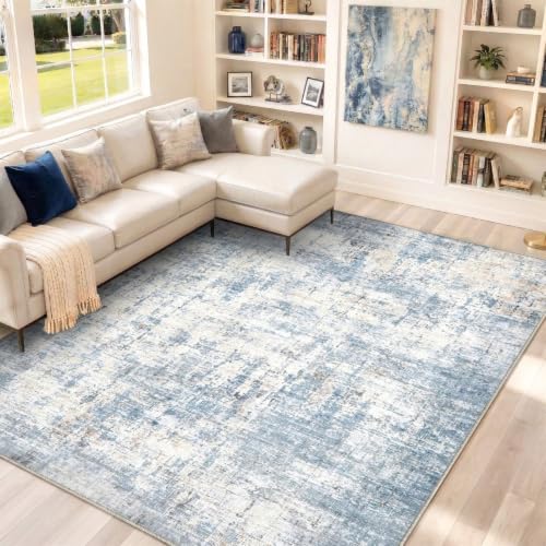 Syrlfar 8x10 Blue Washable Abstract Area Rug for Living Room & Bedroom