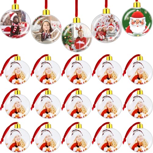 DIY 20 PCS Clear Plastic Photo Frame Ornaments for Christmas Tree & Gifts 3.15in