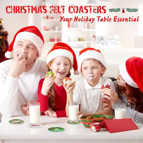 LIBERATECH 8977 Christmas Felt Coasters Set - Holiday Drink Protectors, 6 Pack