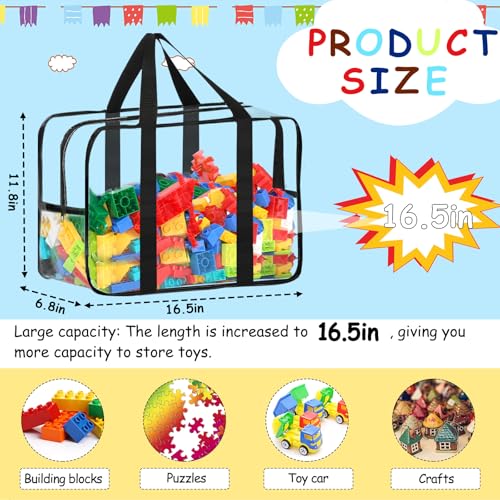 XXL Toy Storage Bags with Labels - Reusable Clear Organizer, Black