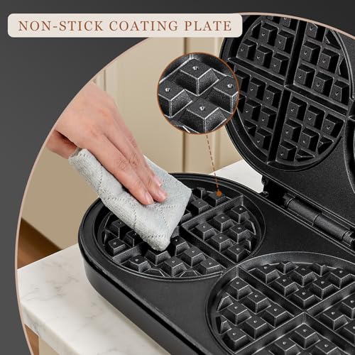 UVFAST Double Waffle Maker 6 Inch, 1200W Belgian Waffle Iron with Temperature Control