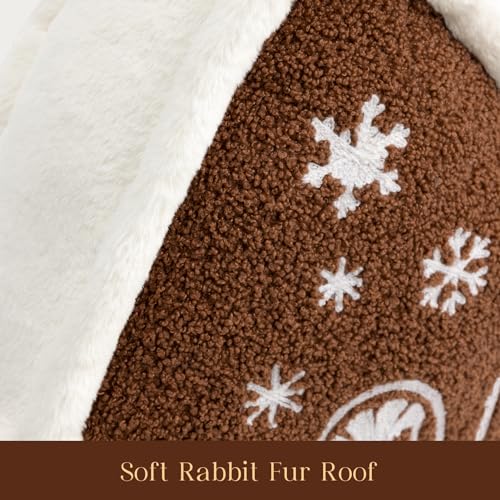 Gingerbread House Throw Pillow, 12x13, Phantoscope Coffee – Plush Teddy/Faux Rabbit Fur Roof