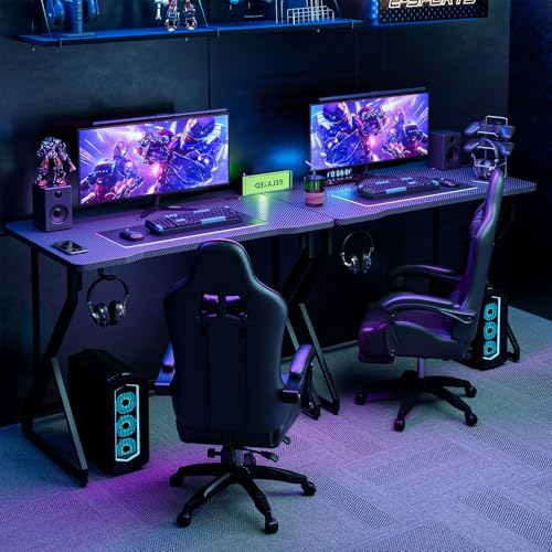 Grandder 40 Inch Black Z-Shaped Gaming Desk with Carbon Fiber Surface & Headphone Hook