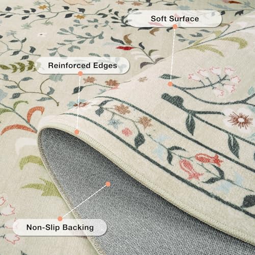 Yidanamy Beige Animal & Floral 5x7 Washable Area Rug for Living Room & Nursery