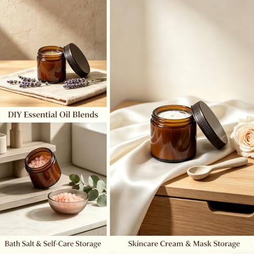 30 Pack Amber Glass Candle Jars Set with Black Lids - 8oz Food Storage & Candle Making Containers
