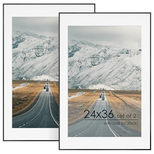 Black 24x36 Metal Picture Frame with Mat for Wall - 20x30 & 24-inch Photo Frame