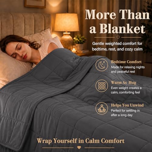 Weighted Blanket for Adults 25lbs Queen Size 60x80 Cooling Microfiber Grey - Variation 01 Dark Grey