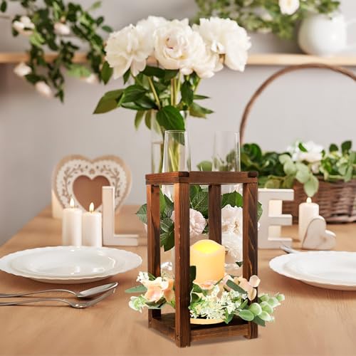 Hushee Brown 30 Pcs Wooden Wedding Lantern Centerpiece Wreath Set