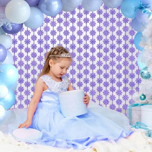 Snowflake Decorations 3 Sheets Iridescent Purple Hanging Snowflake Streamers Garland Winter Wonderland Foil Fringe Curtains Backdrop Lavender Frozen Party Decorations