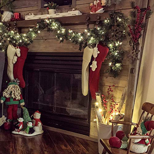 Fesciory 18" Burgundy & Ivory Christmas Stockings 4 Pack Cable Knit for Fireplace
