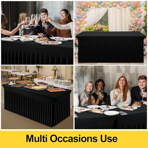 5 Pack Elastic Fitted Tablecloth Skirt for 6FT Tables - Black, 72x30 Inches