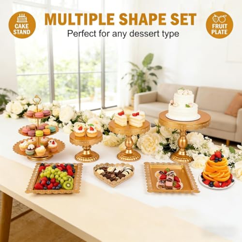 Gold Cake Stand Set - 12 Piece Dessert Display for Weddings & Parties