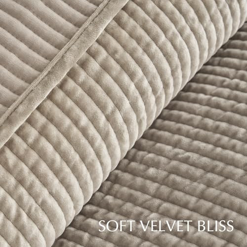 EverGrace Full/Queen Velvet Quilt Set with Channel Design - Urban Taupe, 90x92"