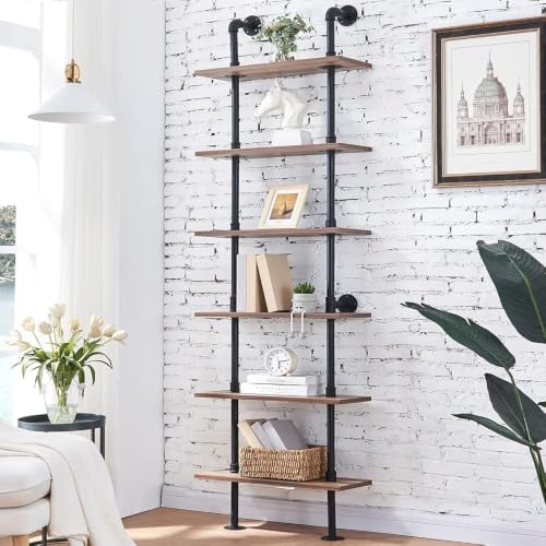 Hombazzar Industrial Pipe Bookshelf,6 Tier Shelving for Living Room