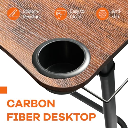 HOMELYM Brown Adjustable Treadmill Desk for Standing and Sitting - Small Standing Desk with Cup Holders & Towel Rack