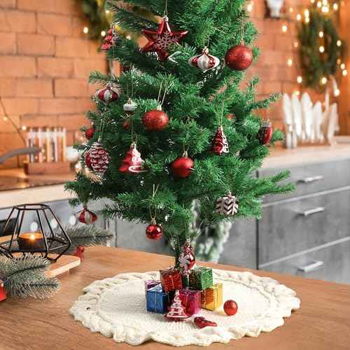 Mr. Pen- Christmas Tree Skirt 24 inches, Cream Knitted Christmas Skirt Tree, Xmas Tree Skirt, Christmas Skirts for Xmas Trees, Skirt for Christmas Tree, Small Tree Skirt Small, 24 Inch Tree Skirt