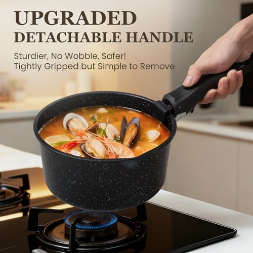Black Nonstick Cookware Set - 20 Pack Stackable Pots & Pans with Detachable Handles