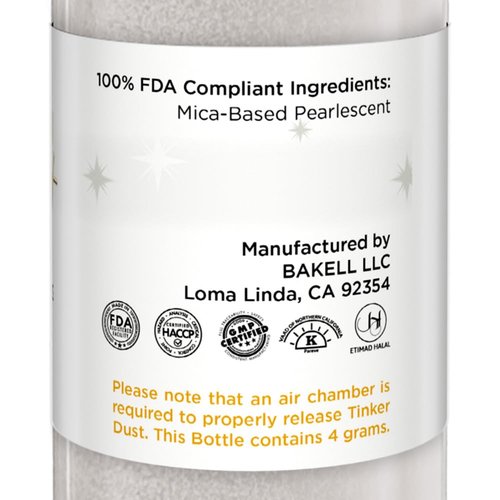 Bakell - White Tinker Dust (4g, 1x Mini Spray Pump) Edible Glitter for Food, Desserts, and Beverages!