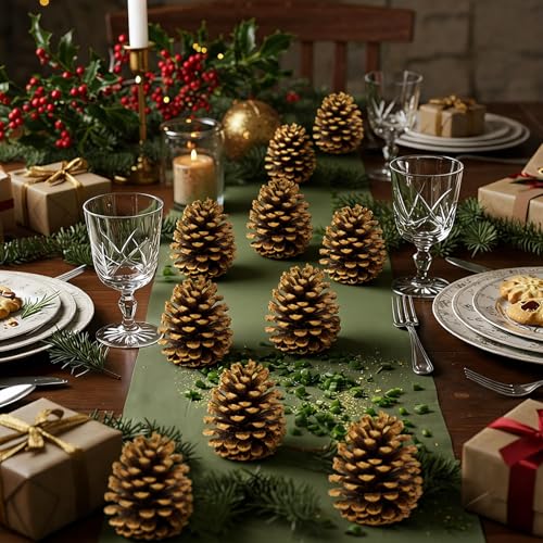 Janinka 24 Pcs 4 Inch Gold Christmas Glitter Pine Cones Ornaments