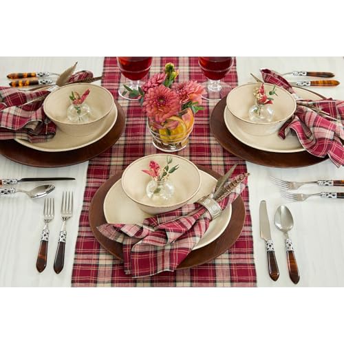 Solino Home Burgundy Tartan 100% Linen Table Runner 14 x 108 Inches