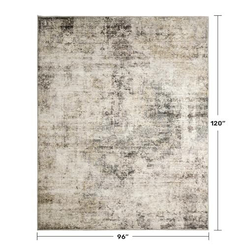 Hazo Haus 8x10 Farmhouse Washable Area Rug - Taupe, Gray & Green Variations