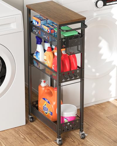 XYZLVSI Black 4-Tier Slim Rolling Storage Cart for Laundry & Small Spaces