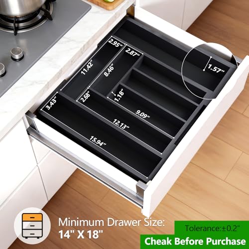 Black Expandable Bamboo Drawer Organizer for Utensils - Large