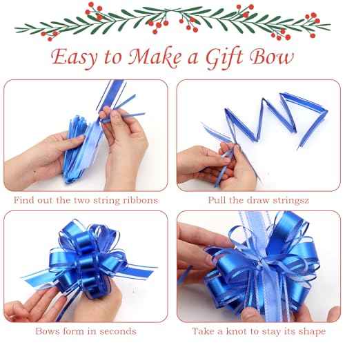 Uintoon 12Pcs Pull Bow Gift Wrapping Christmas Gift Bows Blue Ribbon Pull Flower Bows for Wedding Valentine's Day Party Birthdays Holidays Gift Wrapping Bows