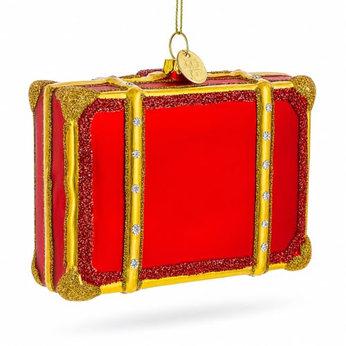 BestPysanky Handcrafted Glass Christmas Ornament - Well-Traveled Suitcase, Holiday Decor