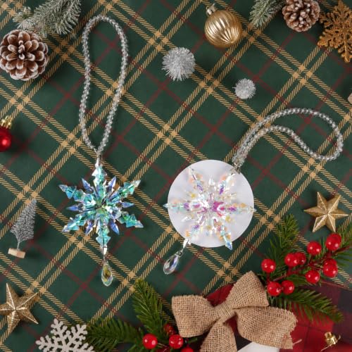 Kockuu 2pcs AB Color Crystal Snowflake Holiday Ornaments for Xmas Tree