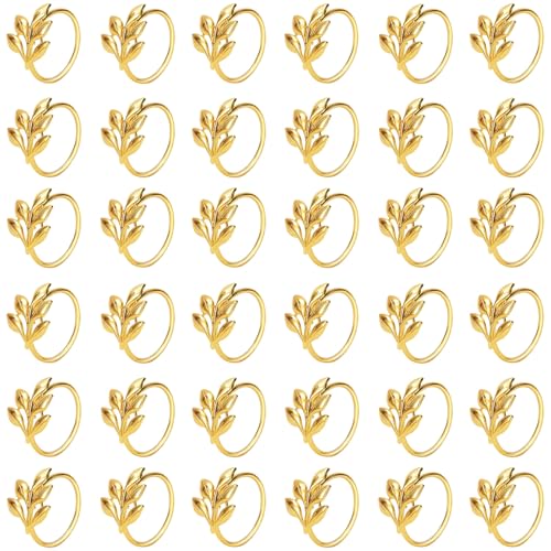 FCDECOR Gold Leaf Napkin Rings Set of 50 - Elegant Table Decor for Holidays