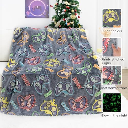 OHOIT Glow in The Dark Game Controller Blanket for Boys, Gamer Gifts
