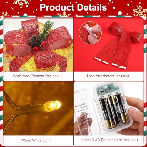 Lightess Snowflake Christmas Lighted Gift Boxes Set of 3 - Battery Operated Indoor Outdoor Holiday Decor
