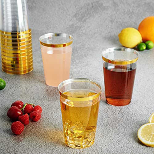 Gold Rimmed Disposable Plastic Cups 12 oz - 200 Pack, Elegant Partyware