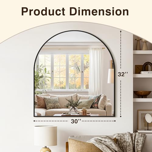 Arched Bathroom Vanity Mirror Black 32x30 Inches Over Sink Wall Decor - Variation: Black / 32"L x 30"W