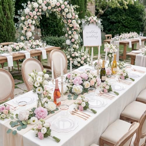 350Pcs Rose Gold Disposable Plates Set for Parties - Clear Plastic Dinnerware, 50 Guests