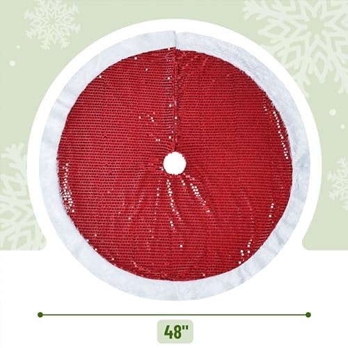 Mr. Pen Christmas Tree Skirt 48 Inch Red Sequin Holiday Decor
