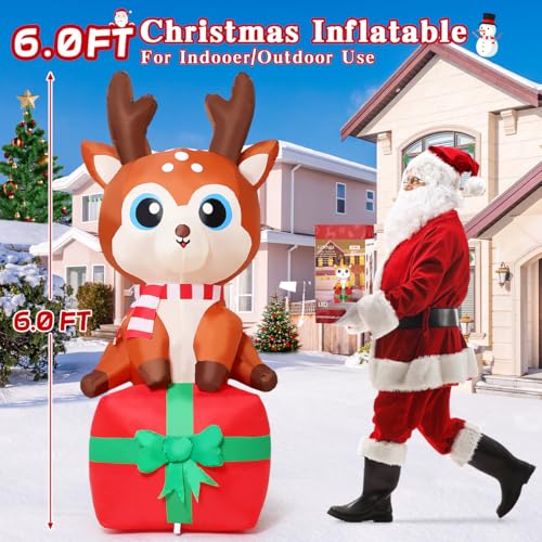 6FT Christmas Inflatable Deer with Built-in LEDs for Outdoor Yard Decor