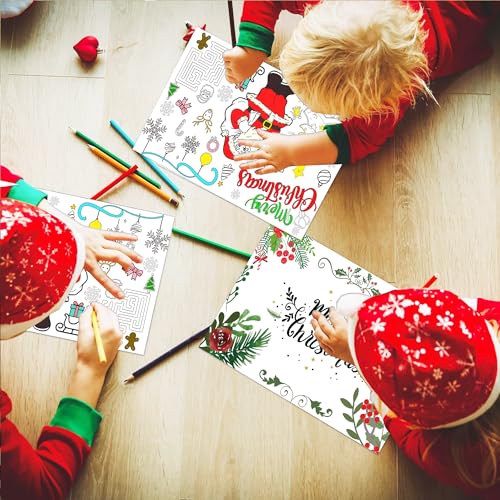 24pcs Christmas Coloring Placemats Santa Gingerbread Snowman Kids Holiday Table Decor