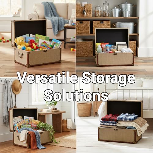 Farmhouse Storage Trunks Set of 3 Linen and Wood Vintage Chests for Living Room & Bedroom