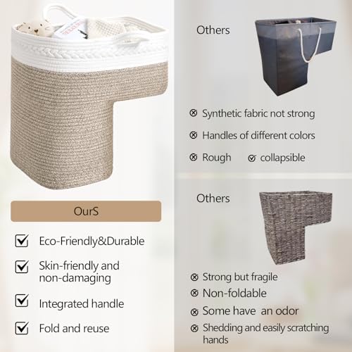 Brown Woven Stair Basket - 15x10x15 Inch Cotton Storage Bin with Handles