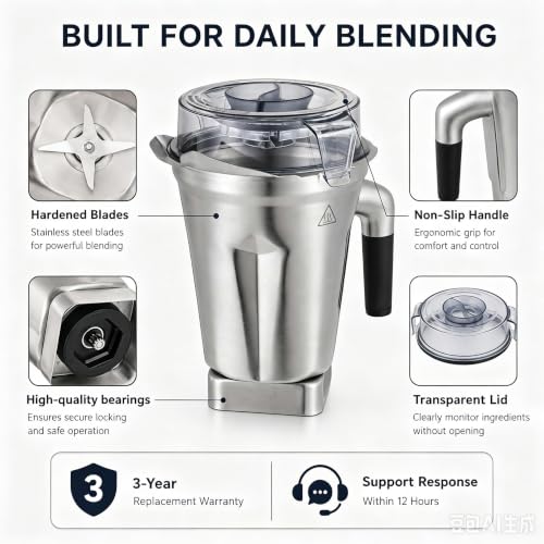 64oz Stainless Steel Blender Pitcher - Compatible with 5200, A3500, E320 & More