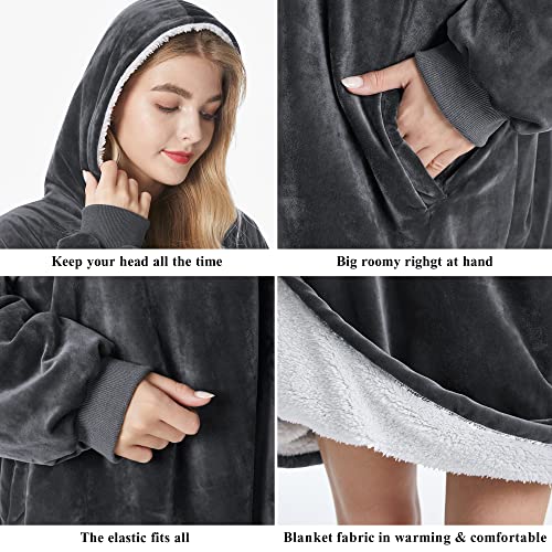 Felicigeely Dark Grey 35in Blanket Hoodie Wearable Blanket Sweatshirt for Women
