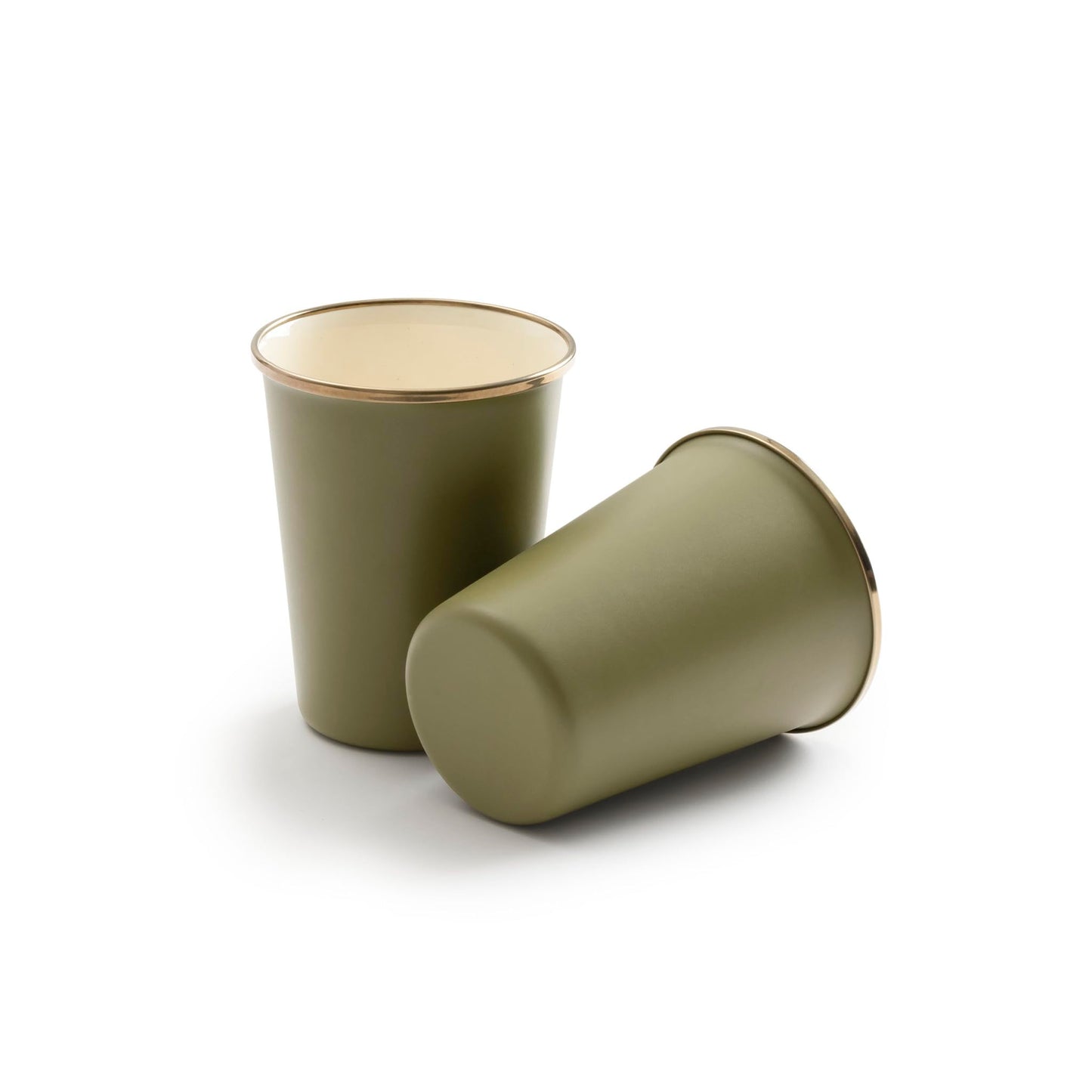 Barebones 2-Tone Enamel Cup Set - Set of 2, 14 oz Mugs - Enamelware Mugs - Durable Kitchen or Camping Mug Set (Olive Drab)