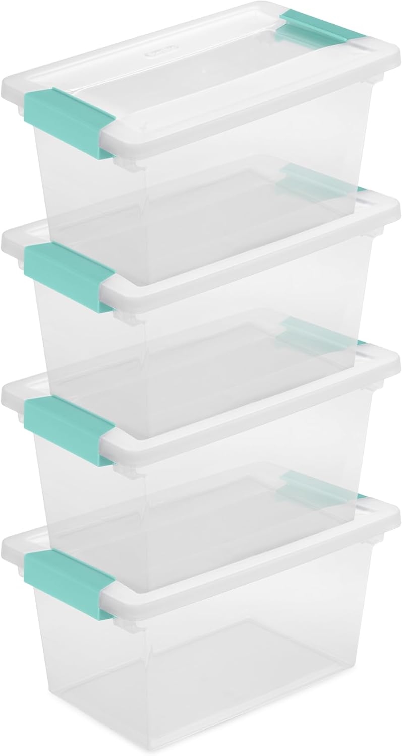 Sterilite Clip Box Set - Stackable Clear Plastic Bins with Latching Lids | Medium Storage for Arts, Crafts, and Office Organization
