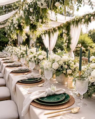 PULOTE Green Disposable Plates with Gold Rim - 100 Pack, Includes 50 Dinner 10.25-inch & 50 Dessert 7.5-inch for Parties & Christmas