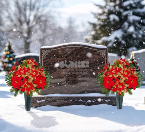 Artificial Christmas Poinsettia Cemetery Flowers - Grave Decoration Wreath