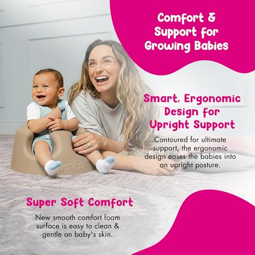 Bumbo Baby Soft Foam Floor Seat Plus+ with Tray - Taupe, 3-12 Months, Support & Safety